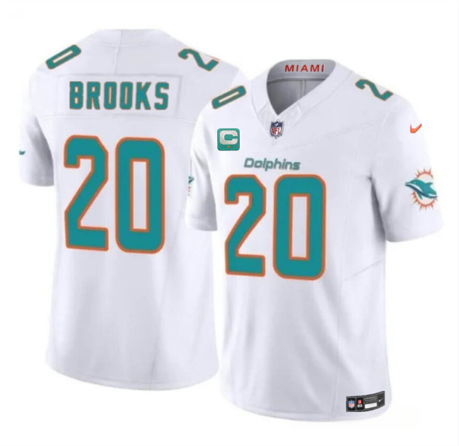 Men's White Miami Dolphins #20 Jordyn Brooks 2025 F.U.S.E. With 1-Star C Patch Vapor Limited Stitched Football Jersey
